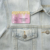 Porte-nom Gold Glitter Drips Pink Shimmer (En situation)