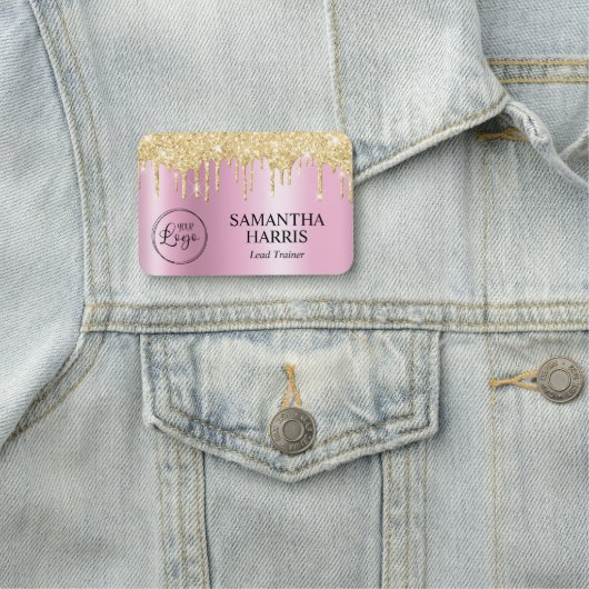 Porte-nom Gold Glitter Drips Pink Shimmer (En situation)