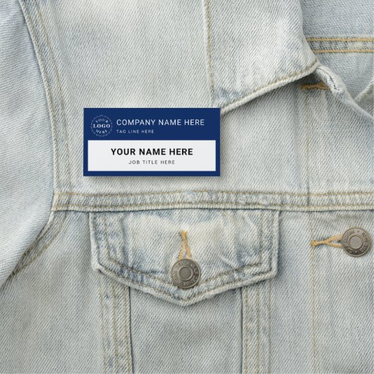 Porte-nom Grand rectangle blanc et marine personnalisé (En situation)