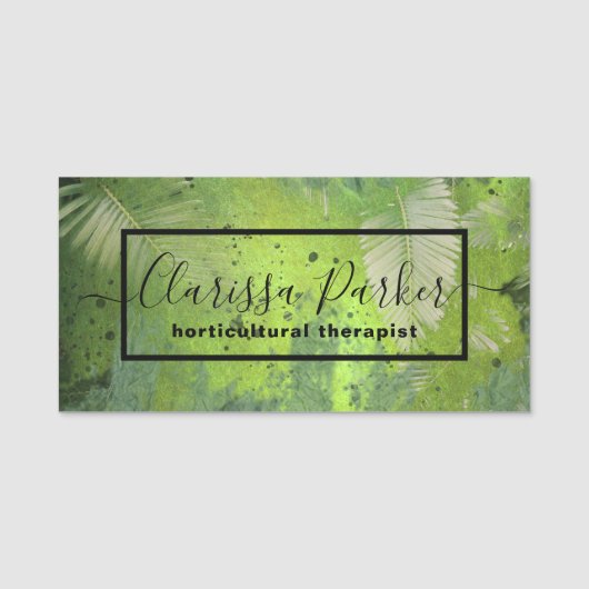 Porte-nom Green Tropical Exotic Palm Feuille Professionnel (Devant)