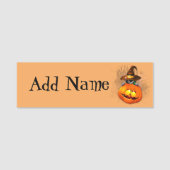 Porte-nom Halloween Cute Kitty Witch et ami Citrouille (Devant)