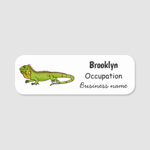 Porte-nom Happy green iguana cartoon