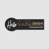 Porte-nom Hello Gold Bokeh Black & Gold Professional (Devant)