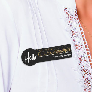 Porte-nom Hello Gold Bokeh Black & Gold Professional