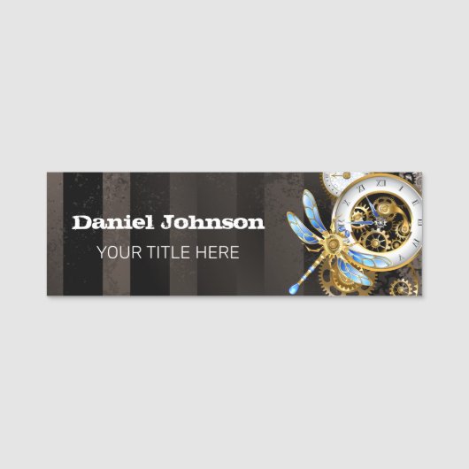 Porte-nom Horloge à vapeur avec libellule mécanique (Devant)