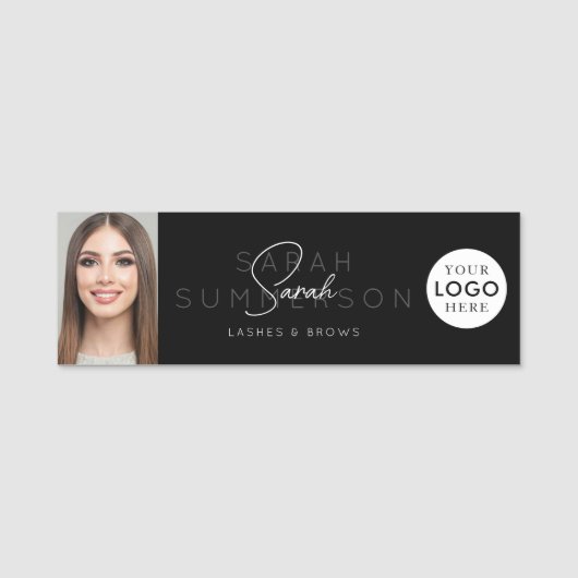Porte-nom Identité de l'employé Maquillage Sourcils Cils Noi (Devant)
