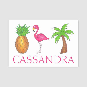 Porte-nom Île tropicale Flamant rose rose Palm Arbre Ananas