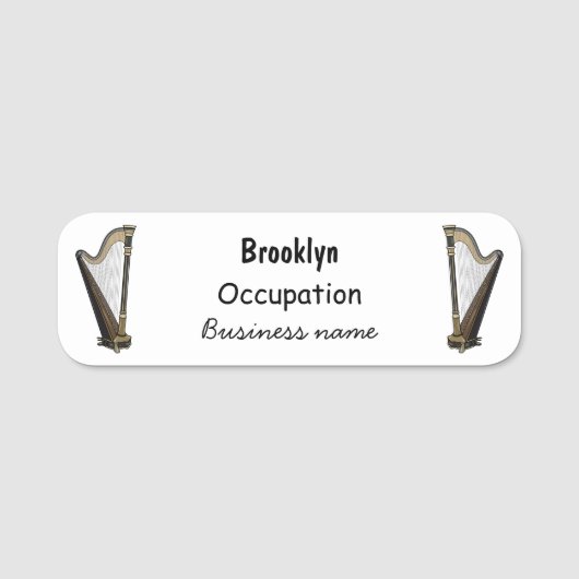 Porte-nom Illustration de dessin animé sur la harpe (Devant)