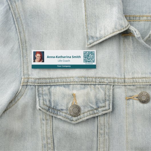 Porte-nom Image Turquoise professionnelle Code QR Société (En situation)