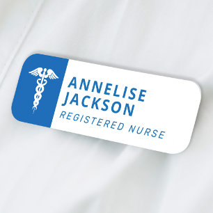 Porte-nom Infirmière diplômée logo caducée bleu nom