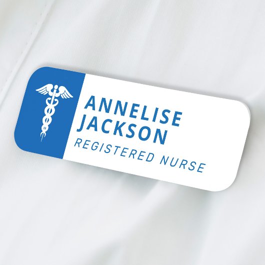 Porte-nom Infirmière diplômée logo caducée bleu nom