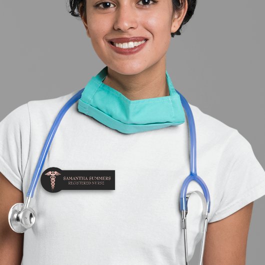 Porte-nom Infirmière Docteur Caduceus Rose Médicale Or