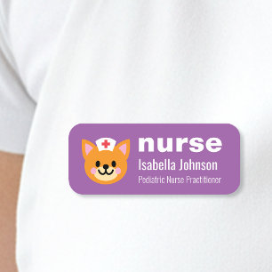 Porte-nom Infirmière Nom Personnalisé Chat Mignon Violet