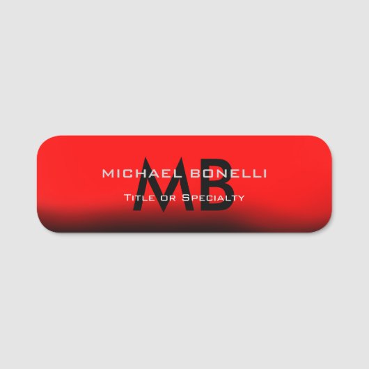 Porte-nom Initiales modernes en monogramme noir rouge (Devant)