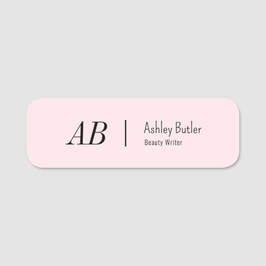 Porte-nom Initiales rose simple Propre Pastel (Devant)