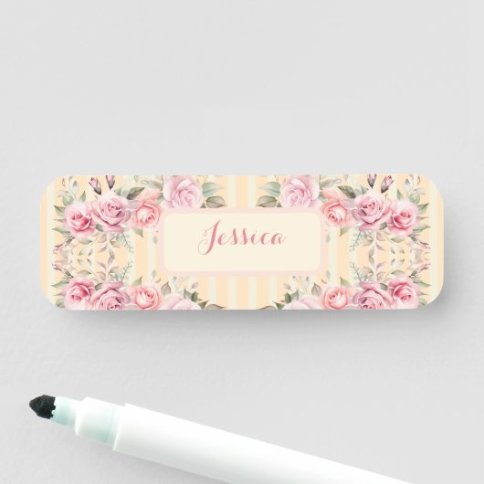 Porte-nom Jaune doux rayé (En situation)