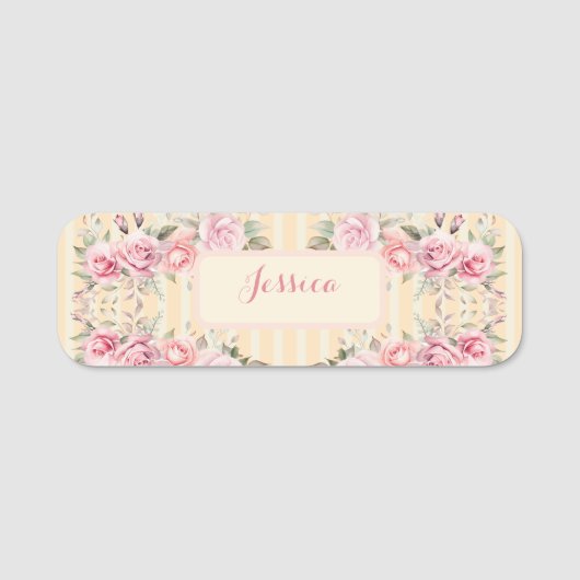 Porte-nom Jaune doux rayé (Devant)