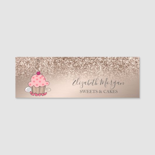 Porte-nom Joli Cupcake, Paillettes Rose Gold (Devant)