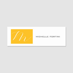 Porte-nom Joli Monogramme Jaune Blanc Moderne Plaine