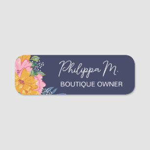 Porte-nom Joli nom de fleurs jaunes roses dans un script