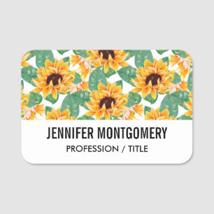 Porte-nom Joli tournesol Jaune et Motif vert
