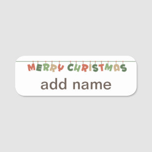 Porte-nom Joyeux texte de Noël accroché à la guirlande