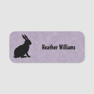 Porte-nom Lapin assis noir en silhouette sur violet clair