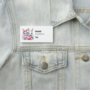 Porte-nom Lapins mignons partageant un cœur