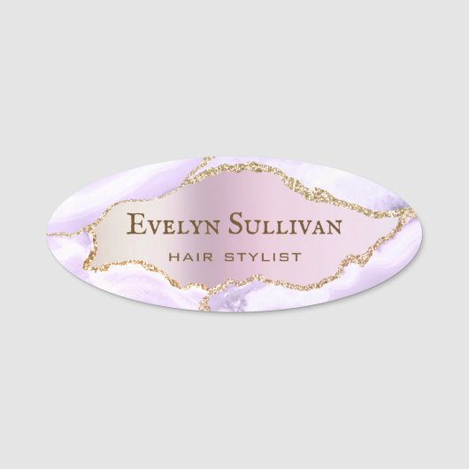 Porte-nom Lavande Agate Faux Pearlescent Foil (Devant)