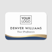 Porte-nom Logo bleu foncé faux or dégradé bordure élégante (Devant)