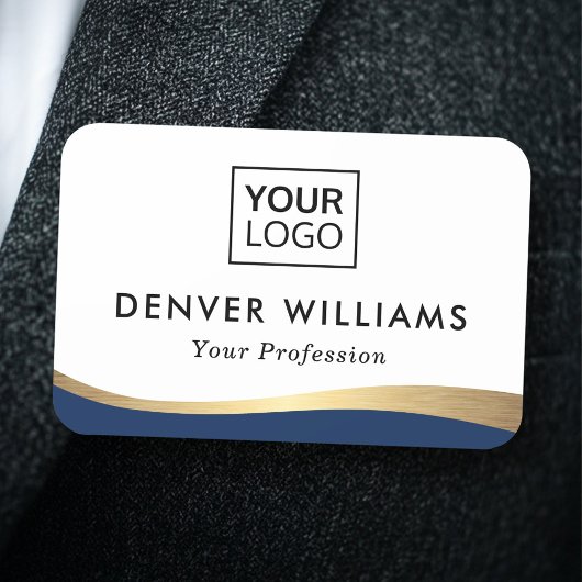 Porte-nom Logo bleu foncé faux or dégradé bordure élégante