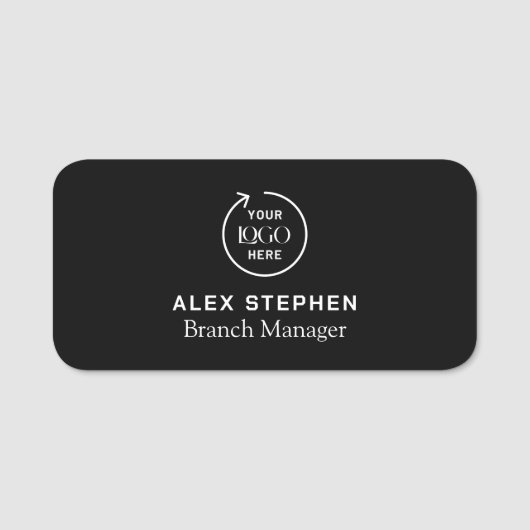 Porte-nom Logo de la société | Black Employee Staff (Devant)