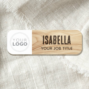 Porte-nom Logo de l'employé en bois rustique marron personna