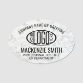 Porte-nom Logo de l'entreprise Faux Marbre blanc ID employé (Devant)