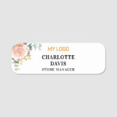 Porte-nom Logo de l'entreprise rose or floral (Devant)