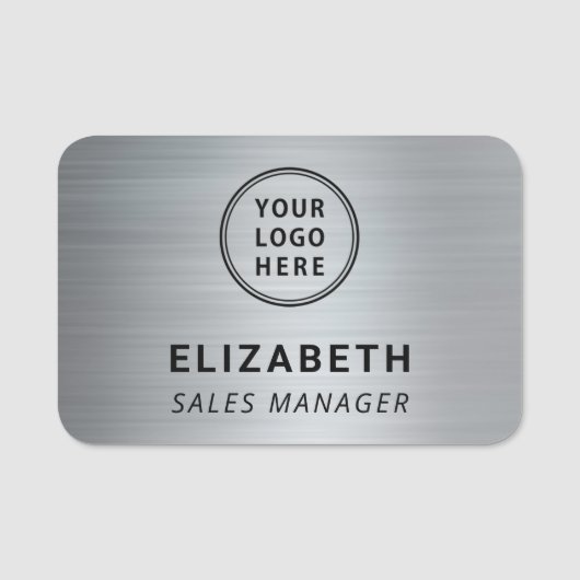 Porte-nom Logo de l'entreprise Silver professionnel (Devant)