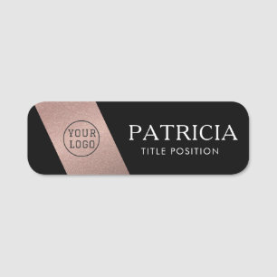Porte-nom Logo de Luxe Black & Parties scintillant Rose Pink
