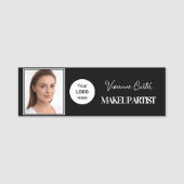 Porte-nom Logo de photo de maquillage de script noir blanc (Devant)