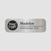 Porte-nom Logo de script d'employé métallisé argent magnétiq (Devant)