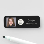 Porte-nom Logo de script noir Photo Coiffeur (En situation)