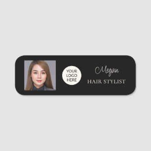 Porte-nom Logo de script noir Photo Coiffeur