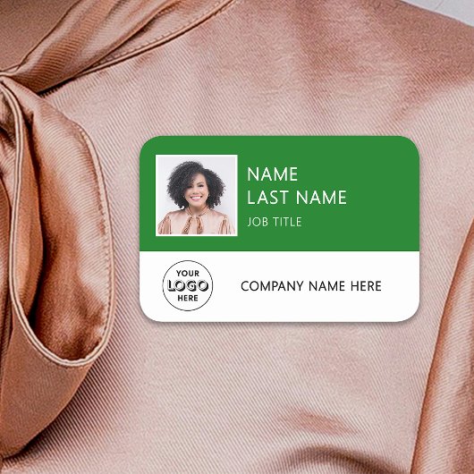 Porte-nom Logo de société simple Photo de l'employé vert