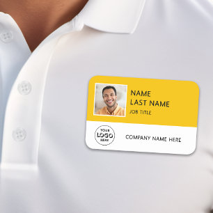 Porte-nom Logo de société simple Photo d'employé jaune