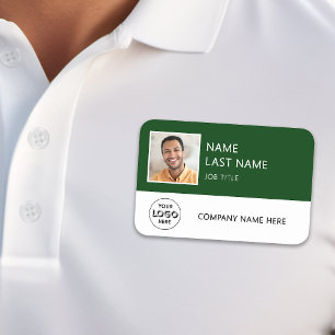 Porte-nom Logo de société simple Photo d'employé vert foncé