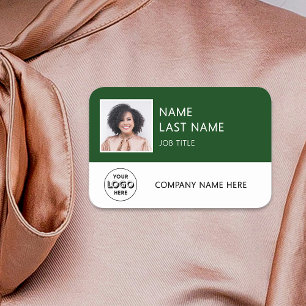 Porte-nom Logo de société simple Photo d'employé vert foncé