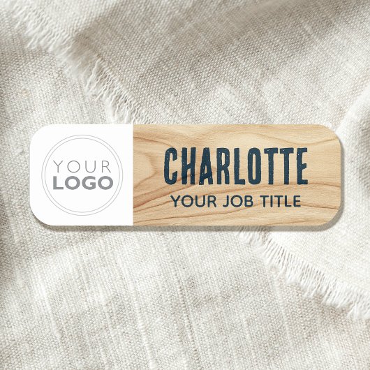 Porte-nom Logo d'employé en bois rustique bleu marqué