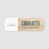 Porte-nom Logo d'employé en bois rustique bleu marqué (Devant)