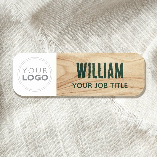 Porte-nom Logo d'employé en bois rustique vert