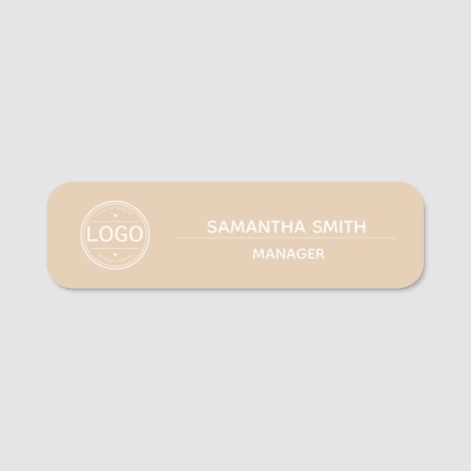 Porte-nom Logo d'entreprise Boho Tan Employé (Devant)