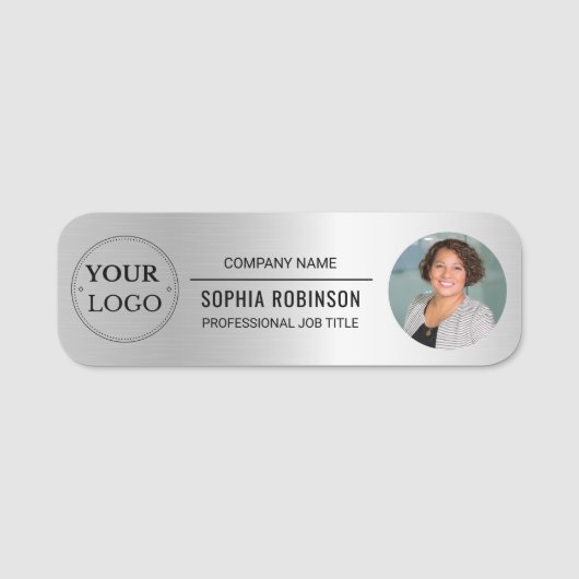 Porte-nom Logo d'entreprise Faux Silver Photo d'employé (Devant)